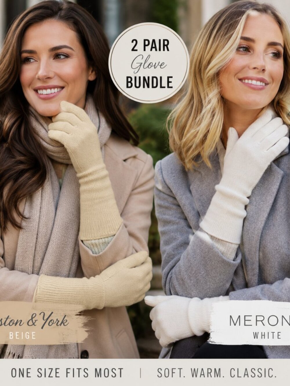 Preston & York + Merona Women's Long Knit Gloves Bundle | Beige & White - Picture 8 of 8